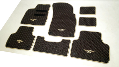 Floor Mats Eco Brown Leather White Embroidery made for Bentley Bentayga